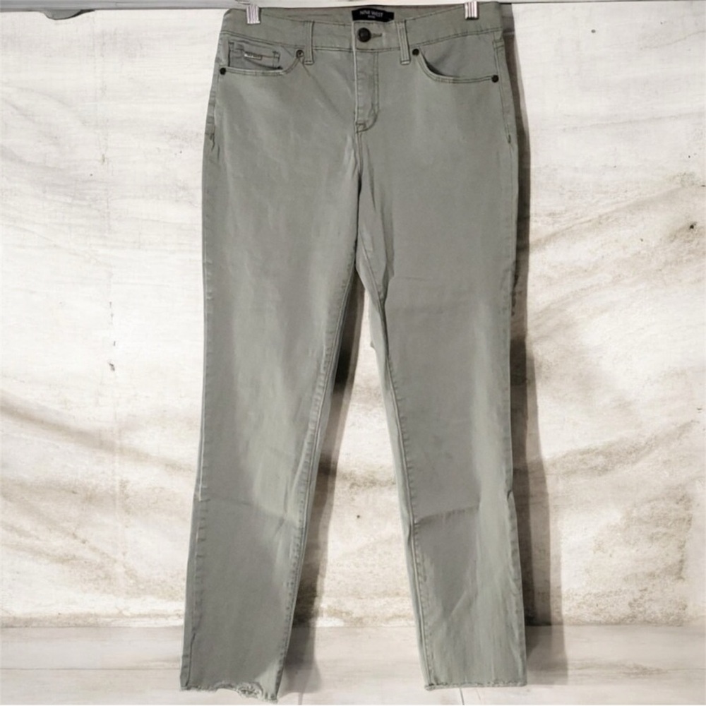 Nine West light green Gramercy skinny ankle fray-hem frayed hem raw hem